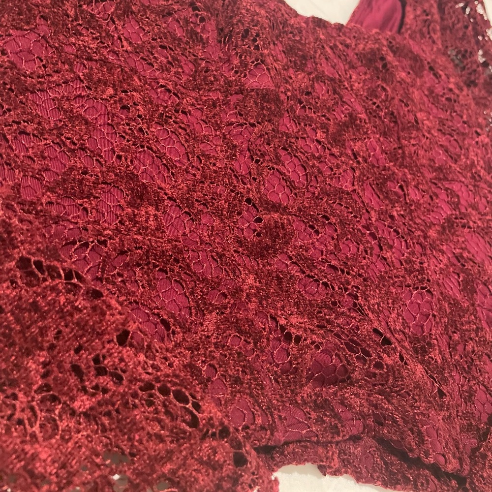 Anthropologie Sweetheart Lace Top Wine Long Sleeve - Picture 9 of 9